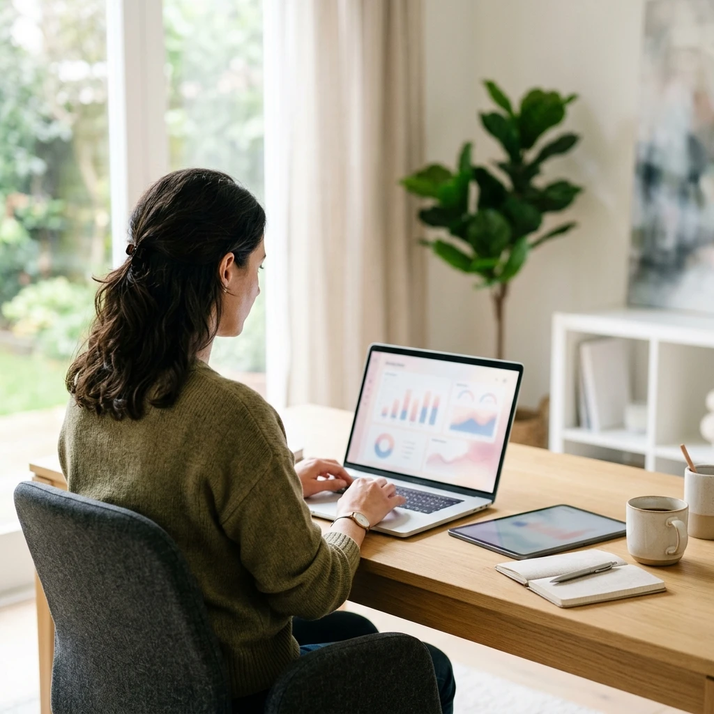 Organized bookkeeping workspace with financial reports