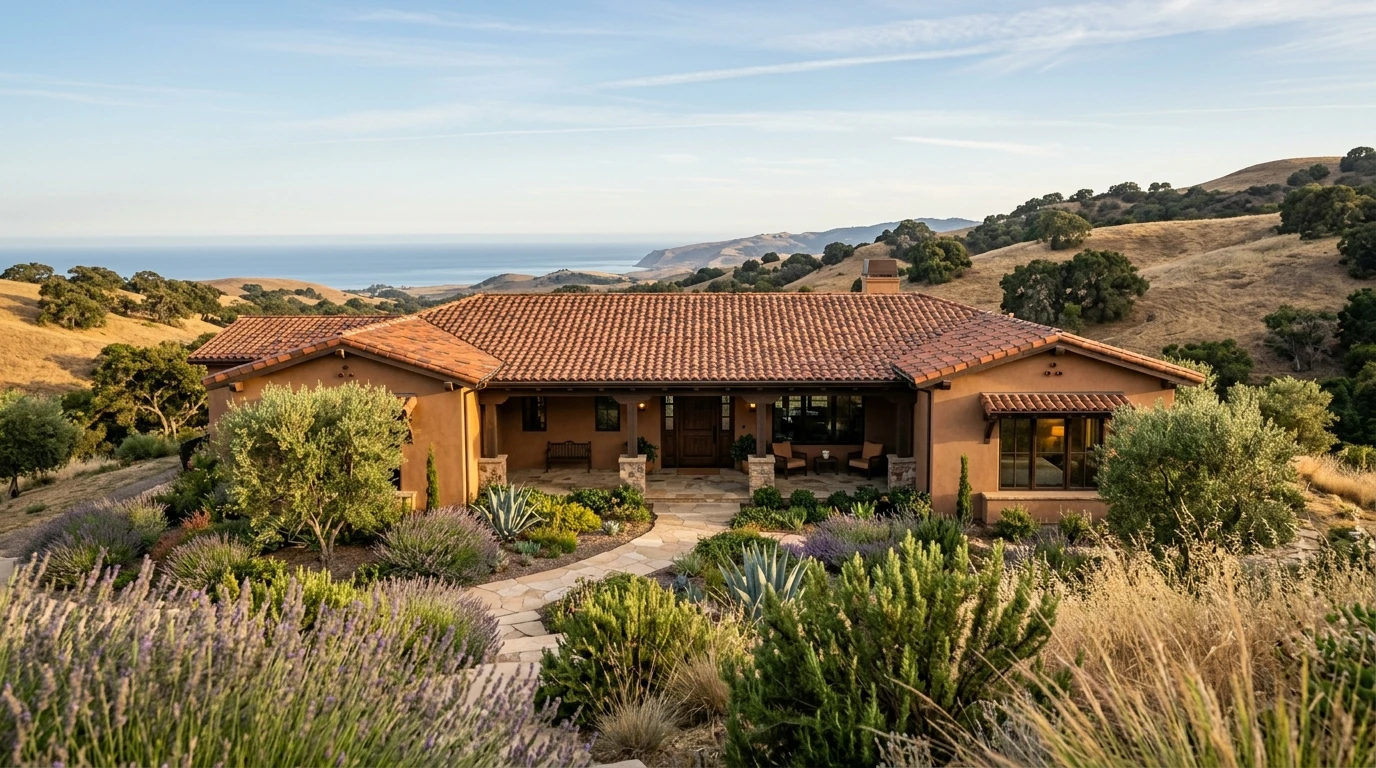 Modern upscale residential property with landscaping