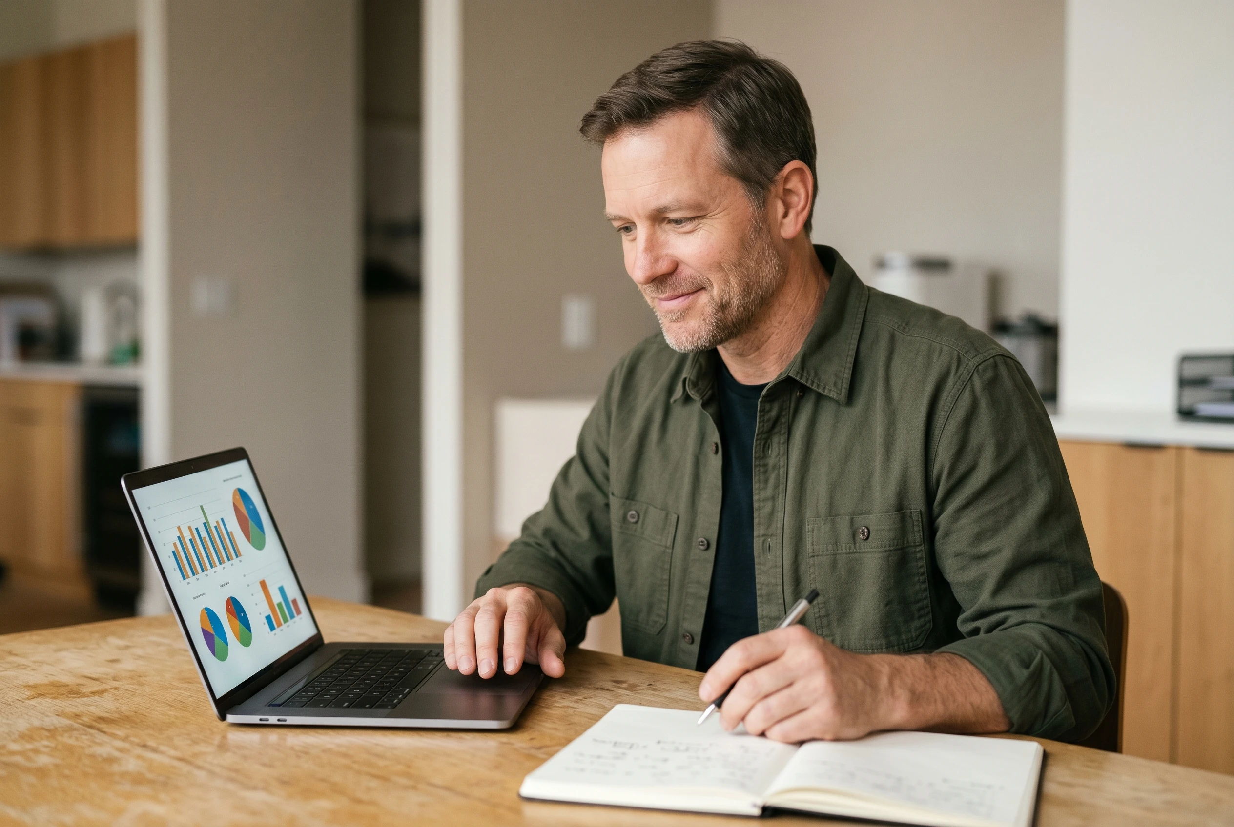 Business owner reviewing his numbers with quiet confidence