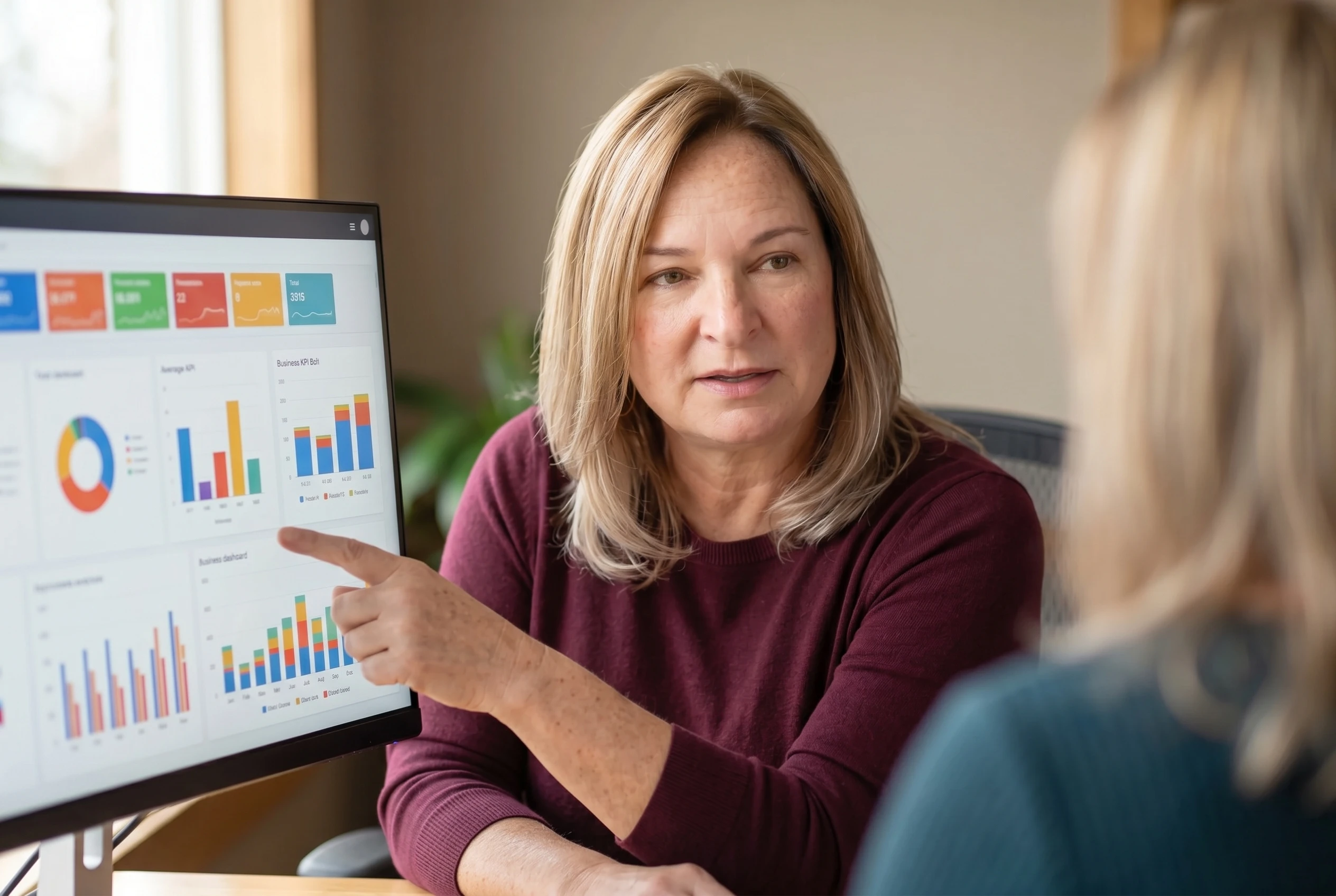 Shannan Hamilton reviewing dashboard insights with a client